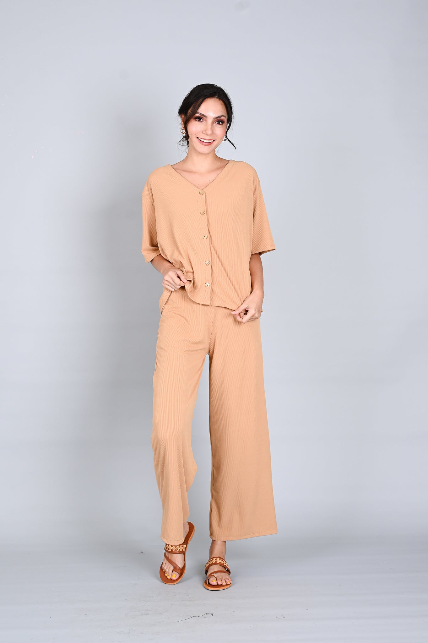 Ribbed Comfort: Freda Top and Pants Set