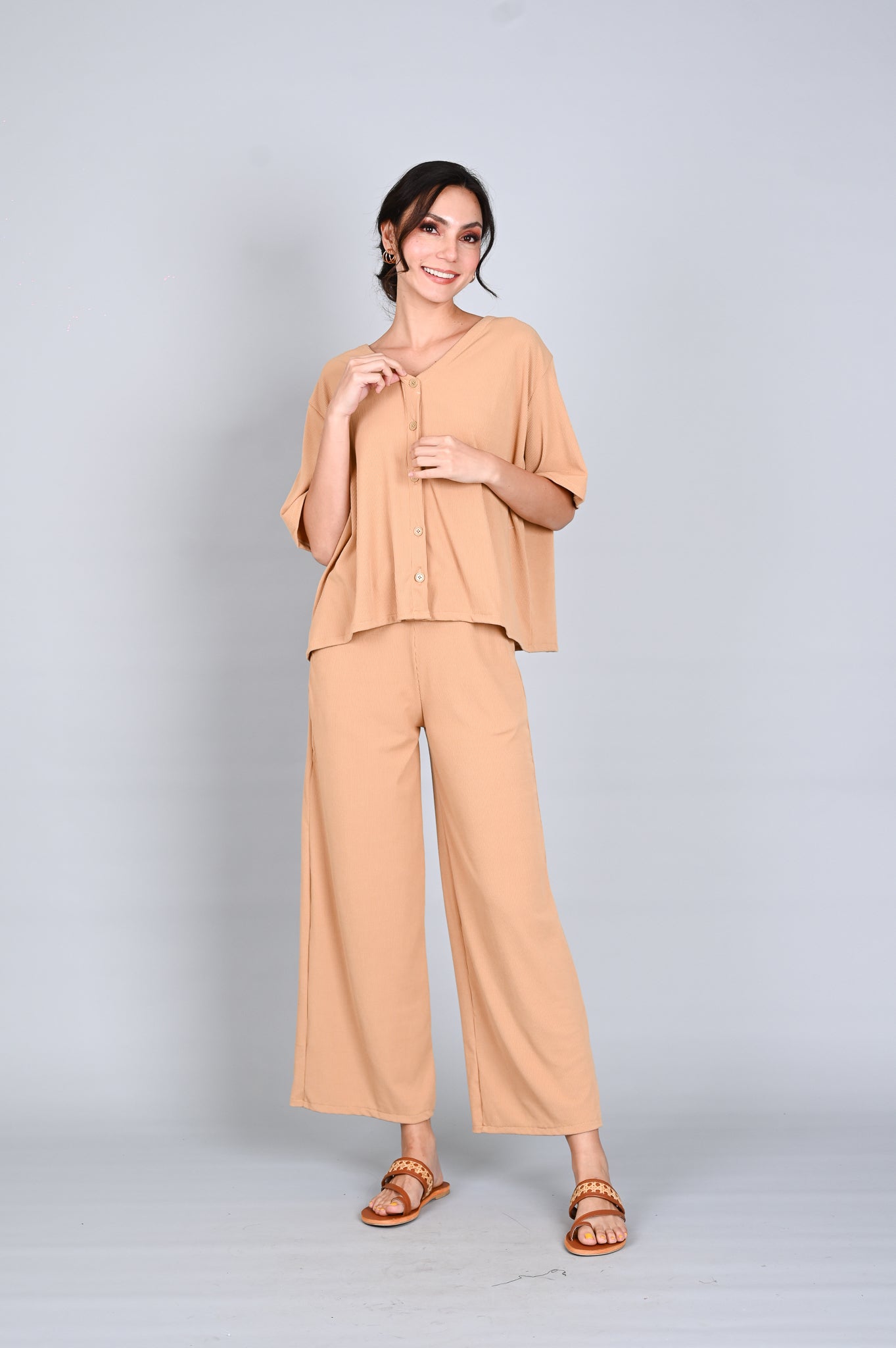 Ribbed Comfort: Freda Top and Pants Set